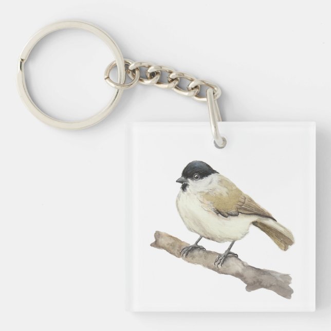 Watercolor Marsh Tit Key Ring (Front)