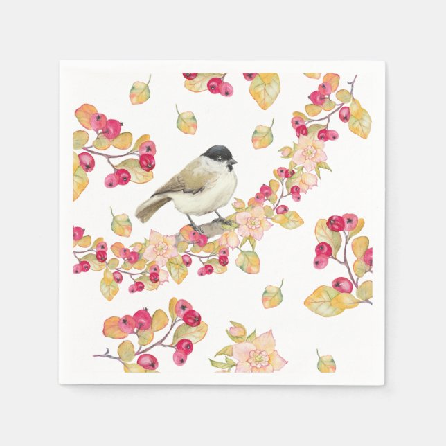 Watercolor Marsh Tit Napkin (Front)