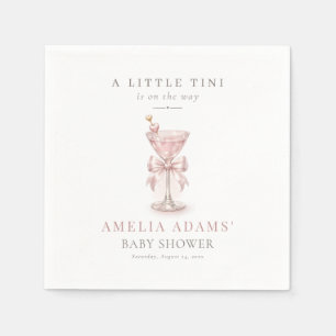 Watercolor Martini Bow Pink Girl Baby Shower Party Napkin