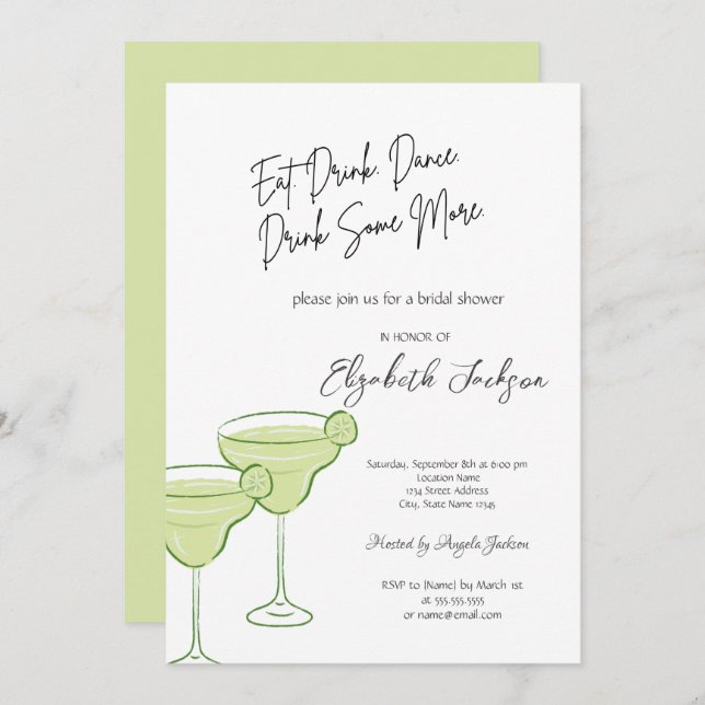 Watercolor Martini Bridal Shower Invitation (Front/Back)