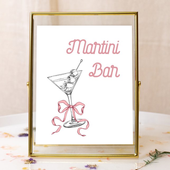 Watercolor Martini Pink Bow Martini Bar Sign (Creator Uploaded)