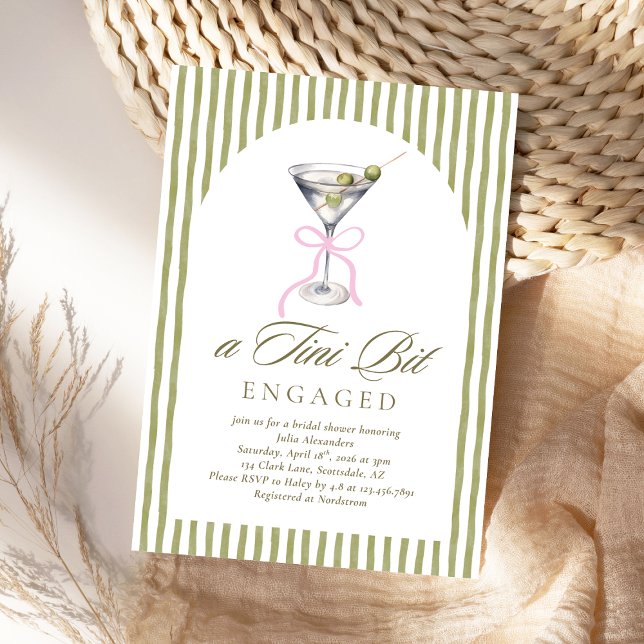 Watercolor Martini Tini Bit Engaged Bridal Shower  Invitation (Creator Uploaded)