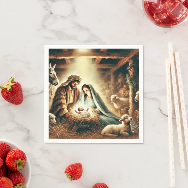 Watercolor Mary Joseph & Jesus Nativity Decoupage Napkin (Insitu)