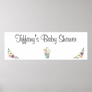 Watercolor Mason Jar Floral Baby Shower Banner Poster