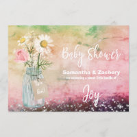 *~* Watercolor Mason Jar Floral Rustic Baby Shower