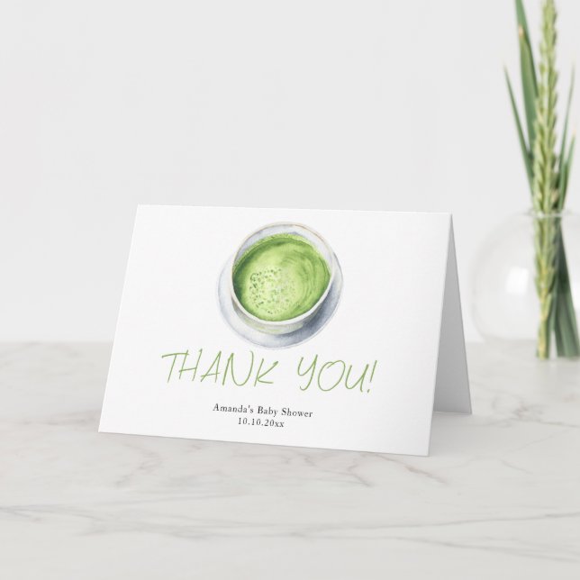 Watercolor Matcha Latte Baby Shower Thank You Card (Front)