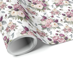 Watercolor Mauve Floral Wrapping Paper