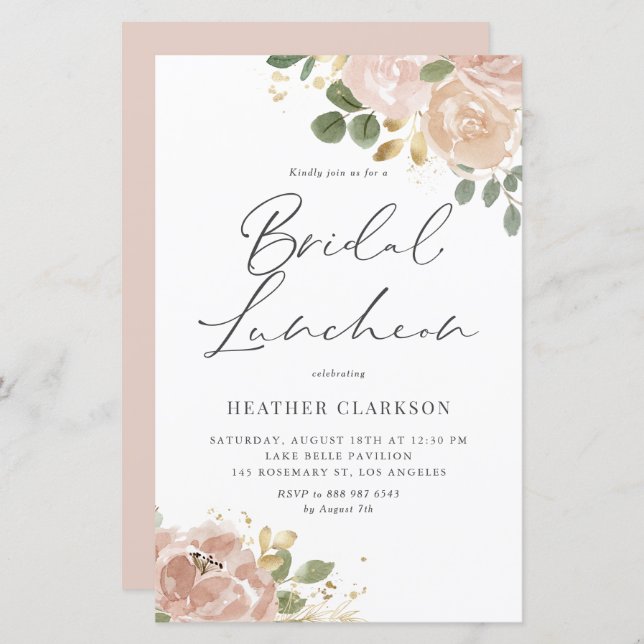 Watercolor Mauve Peach Flowers Bridal Luncheon (Front/Back)