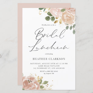 Watercolor Mauve Peach Flowers Bridal Luncheon