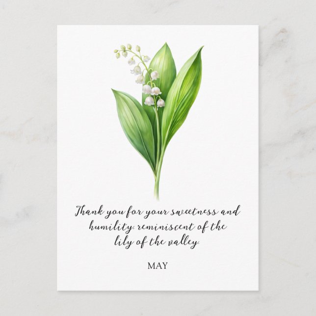 WATERCOLOR MAY LILY OF THE VALLEY BIRTH FLOWER  POSTCARD (Front)