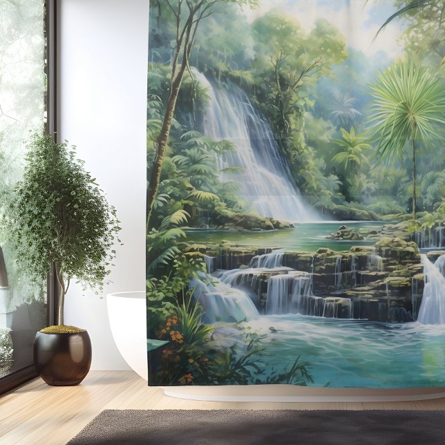 Watercolor Mayan Jungle Waterfall Shower Curtain (Creator Uploaded)
