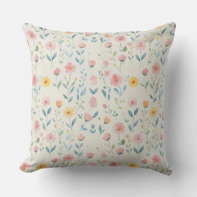 watercolor meadow bloom cushion (Front)