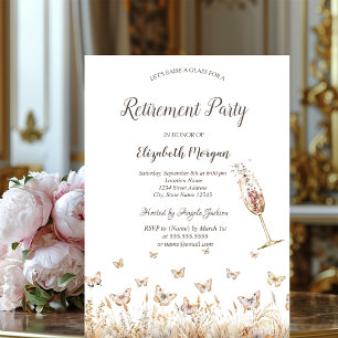 Watercolor Meadow Butterflies Glass Retirement Invitation