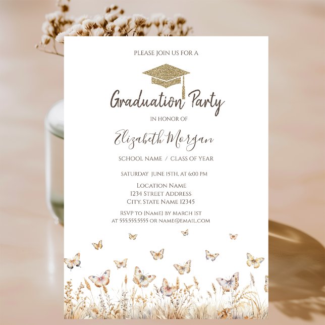 Watercolor Meadow Butterflies Graduation  Invitation (Creator Uploaded)
