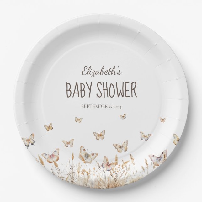 Watercolor Meadow Butterflies Paper Plates (Front)