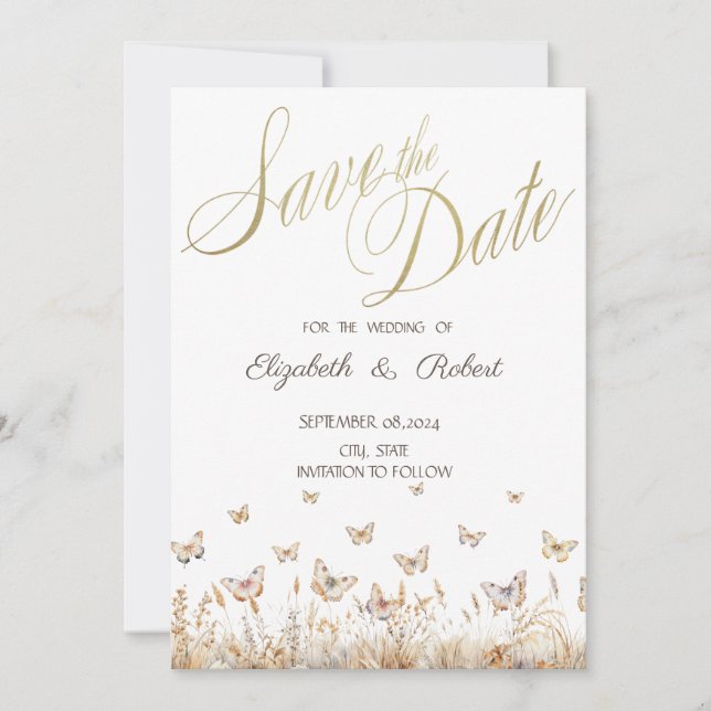 Watercolor Meadow Butterflies Save The Date (Front)