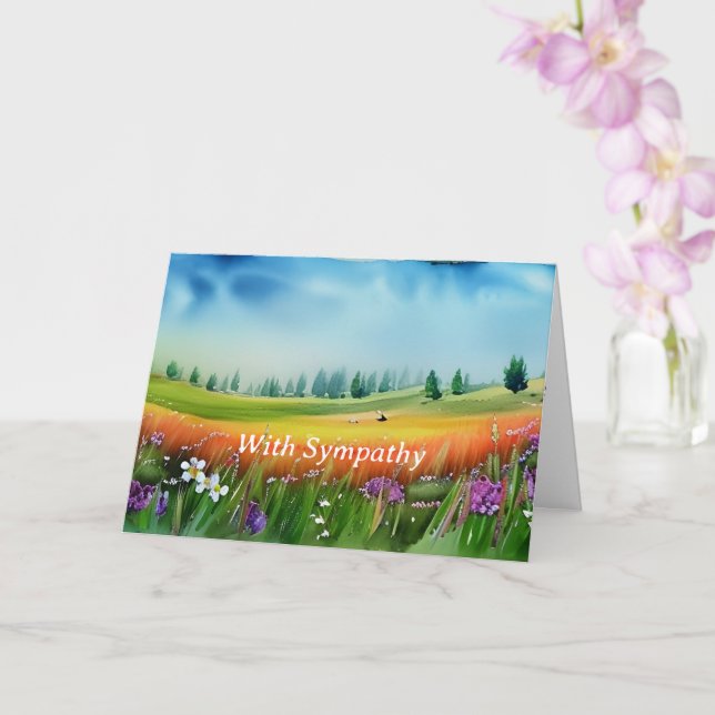 Watercolor Meadow Customisable Sympathy Card (Orchid)