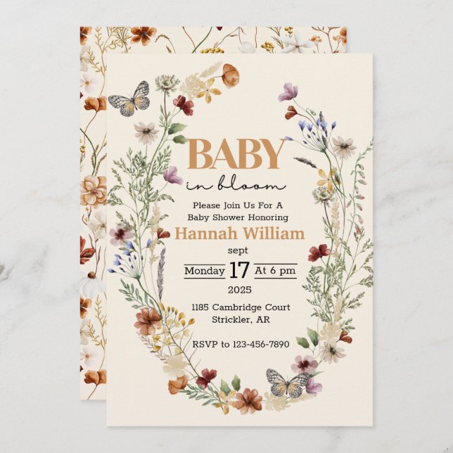 Watercolor Meadow Flowers Baby Shower Invitation (Front/Back)
