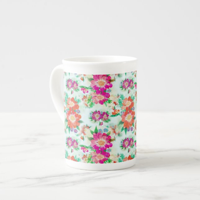 Watercolor meadow flowers bone china mug (Front Left)