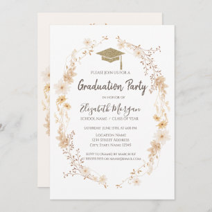 Watercolor Meadow Flowers Glitter Cap Graduation  Invitation
