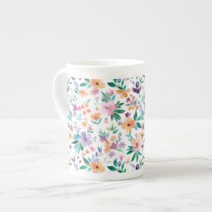 Watercolor Meadow Flowers Pattern Bone China Mug