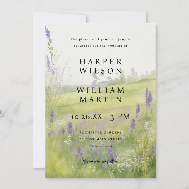 Watercolor meadow Landscape  wedding invitation (Front)
