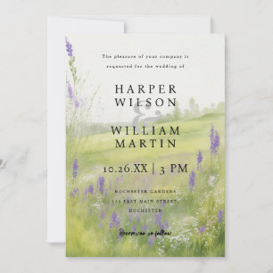 Watercolor meadow Landscape  wedding invitation