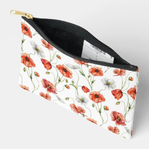 Watercolor Meadow Poppies And White Wildflowers Accessory Pouch