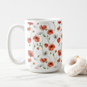 Watercolor Meadow Poppies And White Wildflowers  Coffee Mug