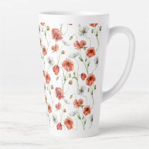 Watercolor Meadow Poppies And White Wildflowers  Latte Mug