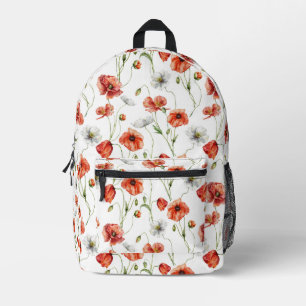 Watercolor Meadow Poppies And White Wildflowers Printed Backpack