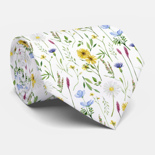 Watercolor Meadow Wild Floral Pattern  Tie (Rolled)