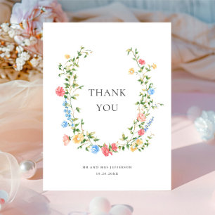 Watercolor Meadow Wildflower Bohemian Thank You Postcard
