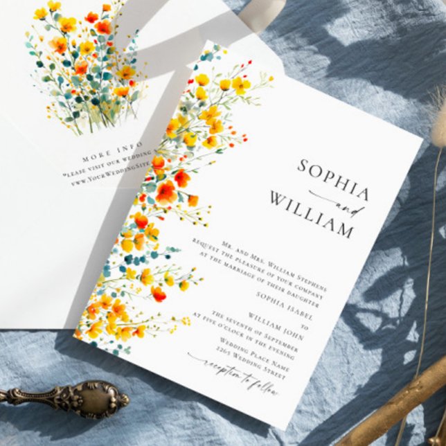 Watercolor Meadow Wildflower Bohemian Wedding Invitation (Creator Uploaded)