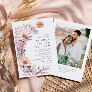 Watercolor Meadow Wildflower Bohemian Wedding Invitation