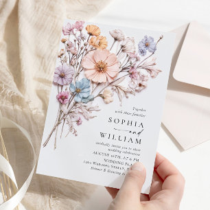 Watercolor Meadow Wildflower Bohemian Wedding Invitation