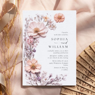 Watercolor Meadow Wildflower Bohemian Wedding Invitation
