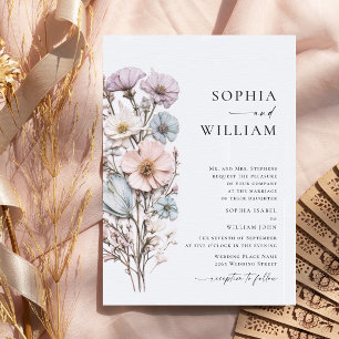 Watercolor Meadow Wildflower Bohemian Wedding Invitation