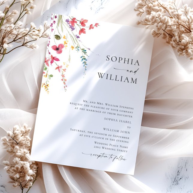 Watercolor Meadow Wildflower Bohemian Wedding Invitation (Creator Uploaded)