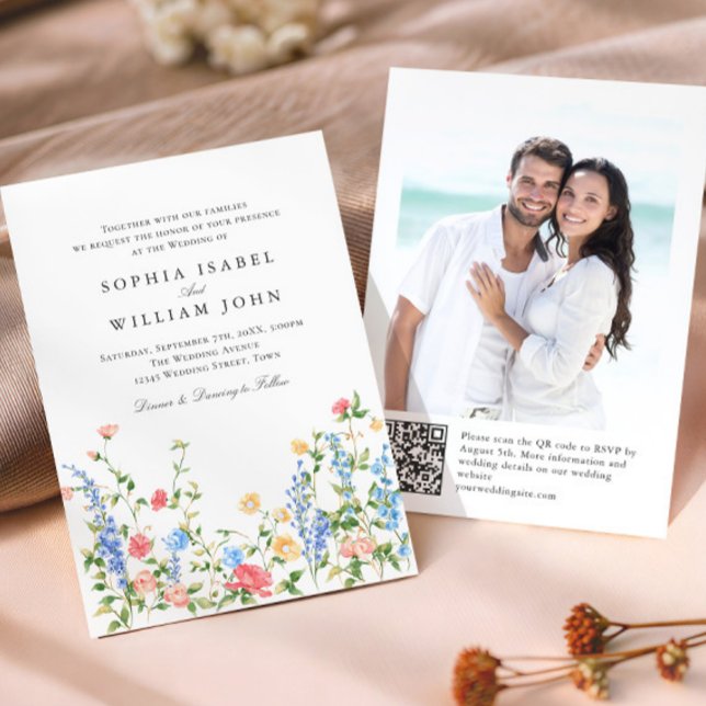Watercolor Meadow Wildflower Bohemian Wedding Invitation (Creator Uploaded)