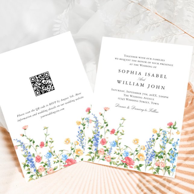 Watercolor Meadow Wildflower Bohemian Wedding Invitation (Creator Uploaded)