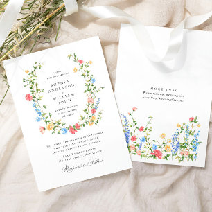 Watercolor Meadow Wildflower Bohemian Wedding Invitation