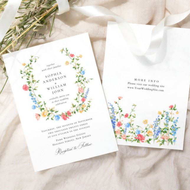 Watercolor Meadow Wildflower Bohemian Wedding Invitation (Creator Uploaded)