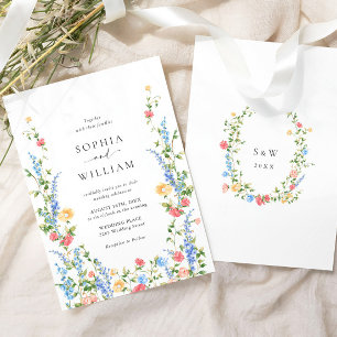 Watercolor Meadow Wildflower Bohemian Wedding Invitation