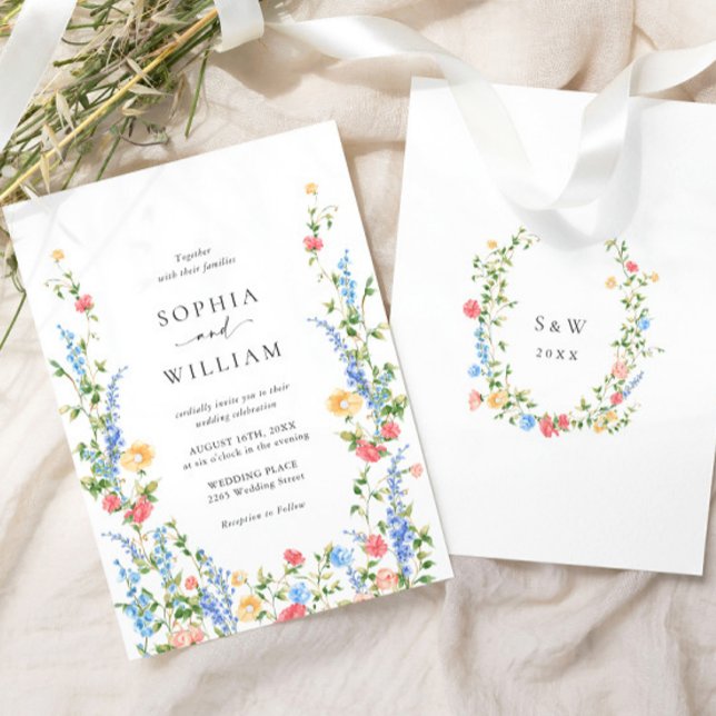 Watercolor Meadow Wildflower Bohemian Wedding Invitation (Creator Uploaded)