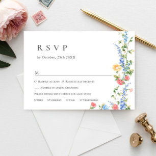 Watercolor Meadow Wildflower Bohemian Wedding RSVP Card