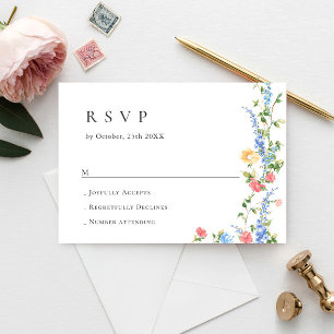 Watercolor Meadow Wildflower Bohemian Wedding RSVP Card