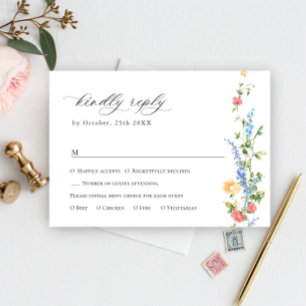 Watercolor Meadow Wildflower Bohemian Wedding RSVP Card