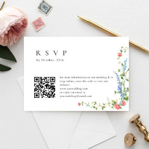 Watercolor Meadow Wildflower Bohemian Wedding RSVP Card