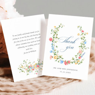 Watercolor Meadow Wildflower Bohemian Wedding Thank You Card